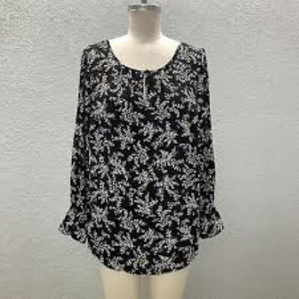 Talbots Black, White and Brown Floral Blouse - Picture 1 of 11